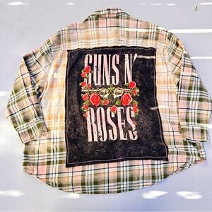 Old Navy Pink and Green Plaid Boyfriend Shirt